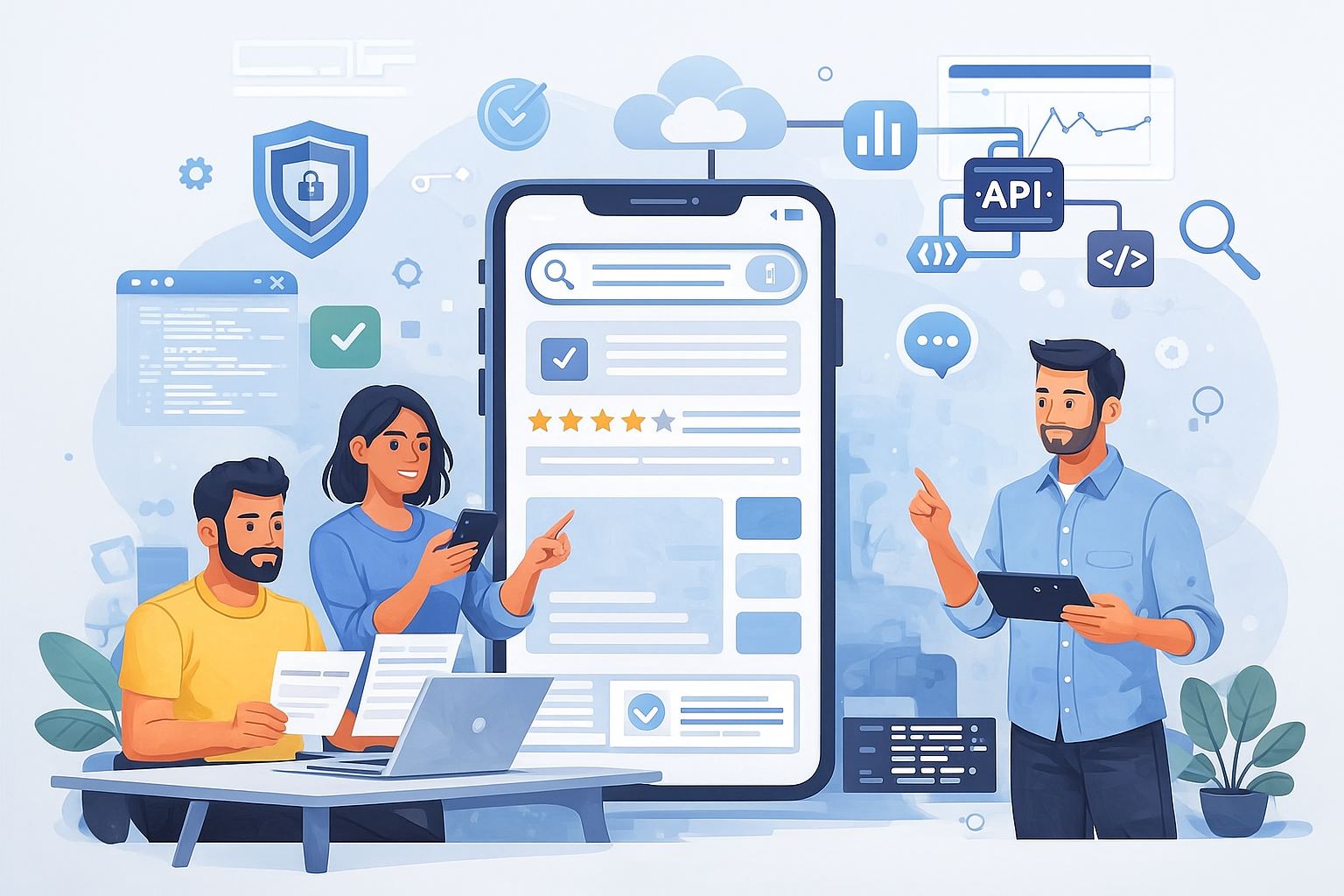 Tím dizajnérov a vývojárov plánuje rozhranie mobilnej aplikácie