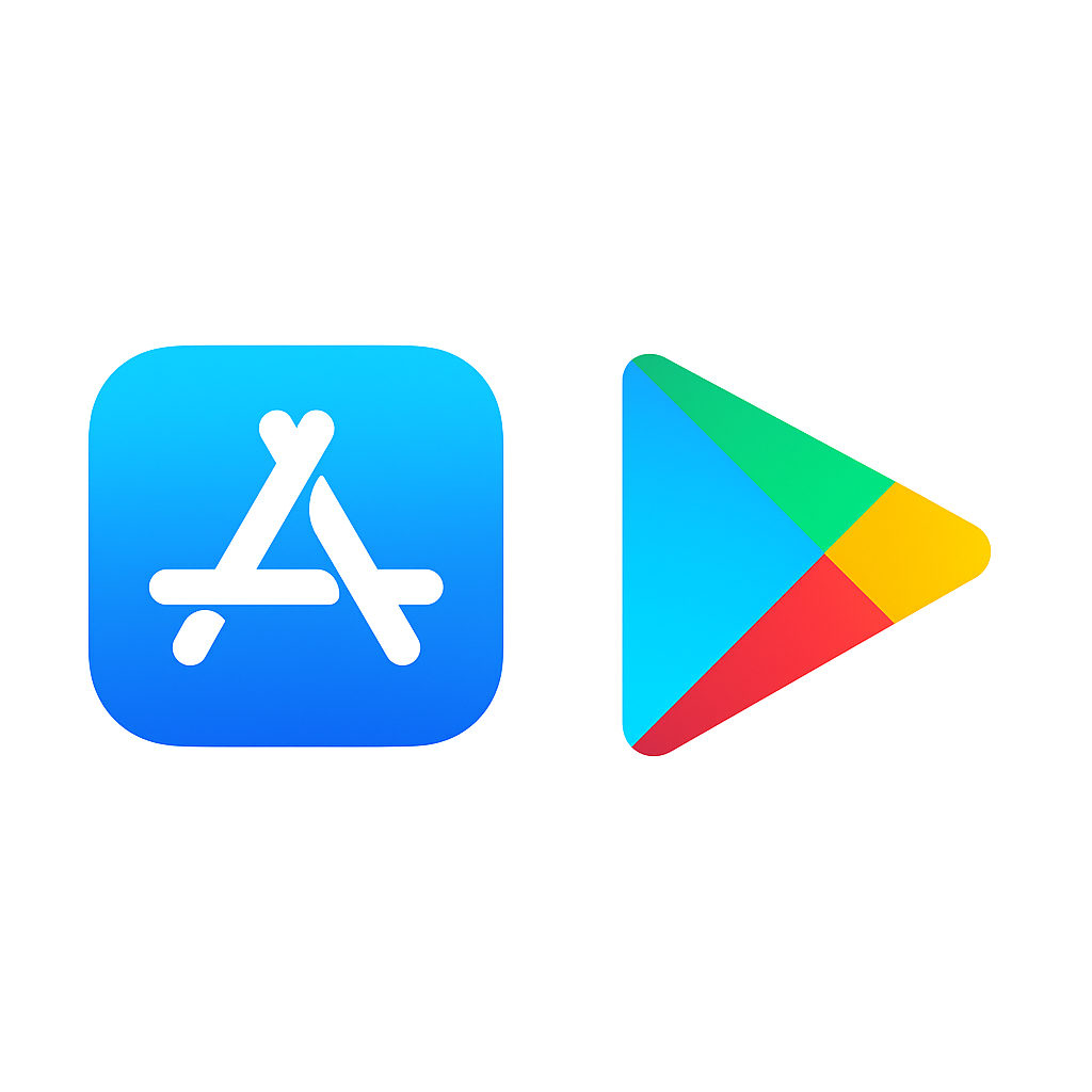 Logá Apple App Store a Google Play vedľa seba